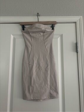 LA Luxe Strapless Faux Leather Bodycon Dress in Light Beige Size Small